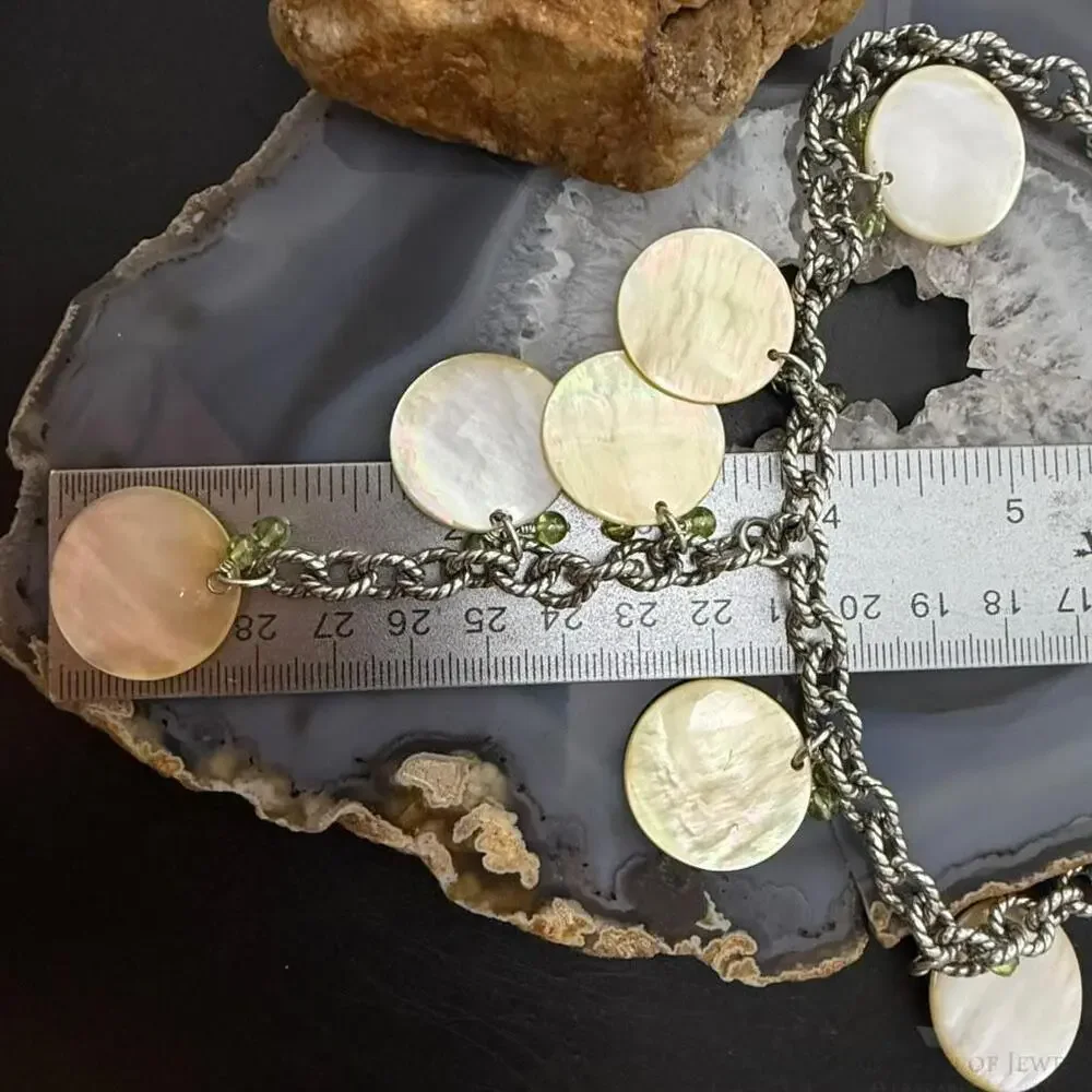 Carolyn Pollack Sterling Silver MOP Disc,Peridot Twisted Link Chain 20